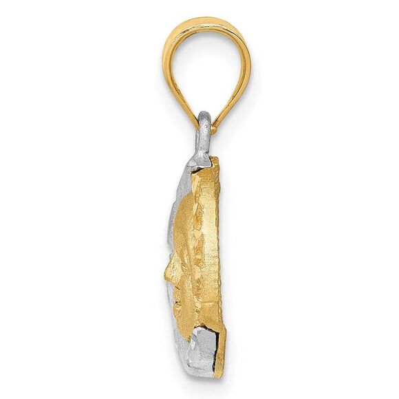 14k Two Tone Gold 13mm Satin Sun and Moon Pendant - Picture 2 of 4